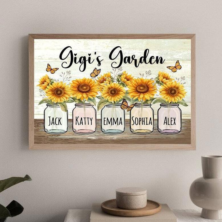 Grandma’s Garden Sunflower Wall Art – Family Names Canvas