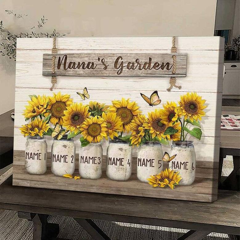 Nana’s Garden Sunflower Canvas – Personalized Wall Art with Family Names, Perfect Gift for Nana’s Home