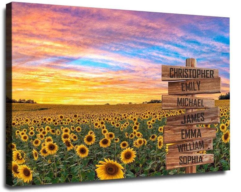 Custom Sunflower Field Canvas Print With Family Name