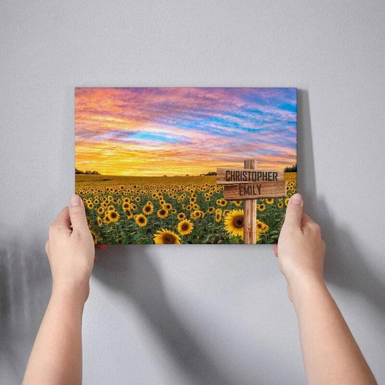 Custom Sunflower Field Canvas Print With Family Name