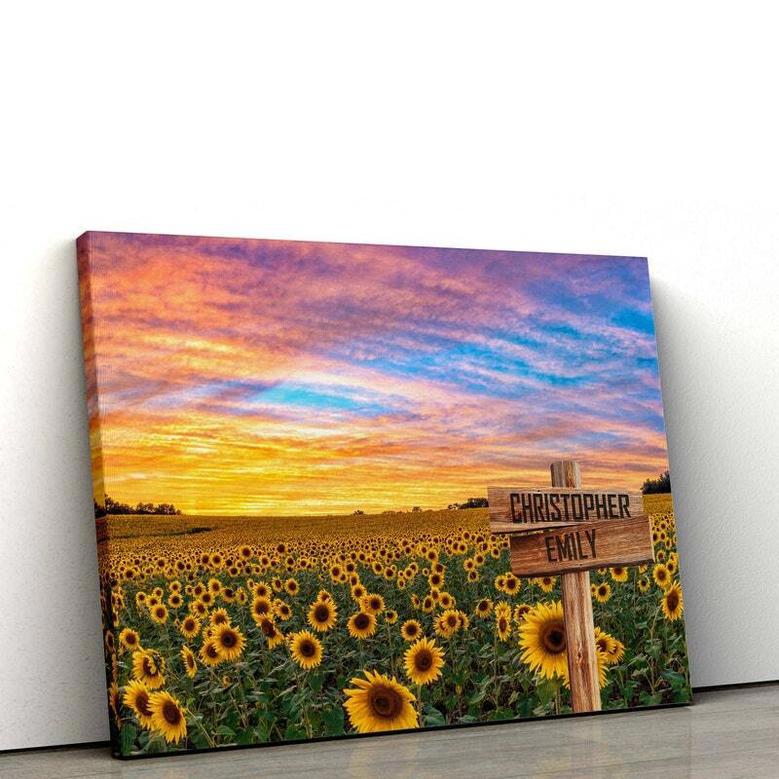 Custom Sunflower Field Canvas Print With Family Name