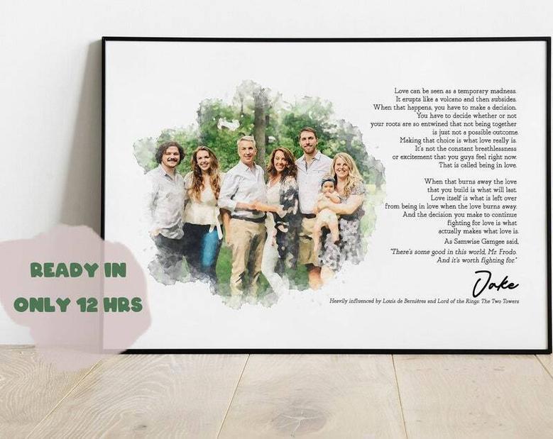 Custom Family Portrait Canvas Print For Anniversary Or Memorial Gift