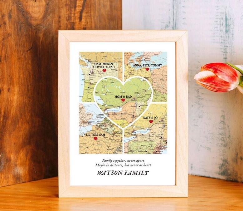 Thoughtful Christmas Family Gift Canvas: Custom 5-Place Heart Map For Long Distance Connections