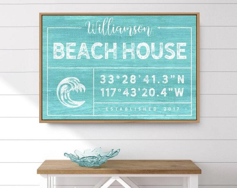 Large Beach House Canvas With Ocean Wave Design And Personalization