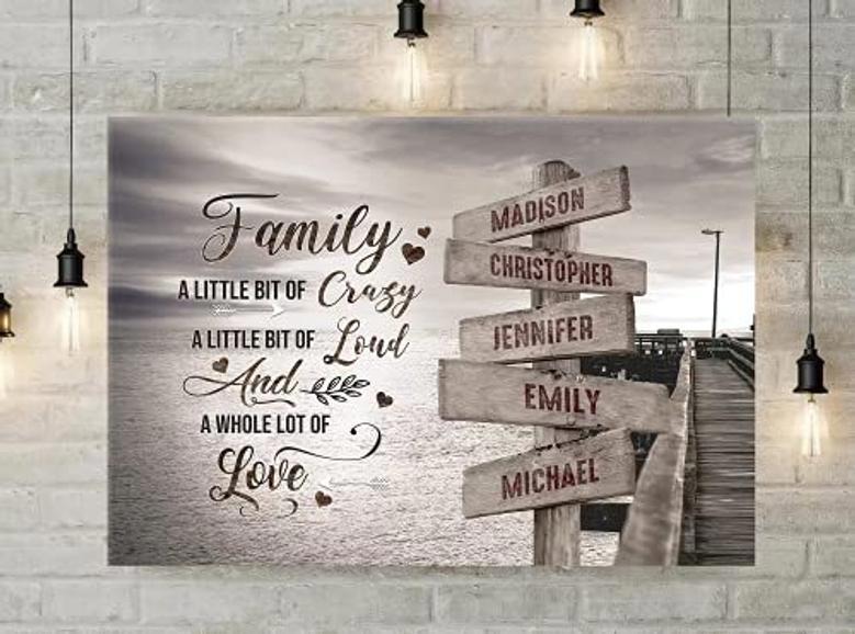 Emotional Ocean Dock Canvas Wall Art For Mom Dad From Son - Custom Multi Name Street Sign With Family Quotes For Home DéCor