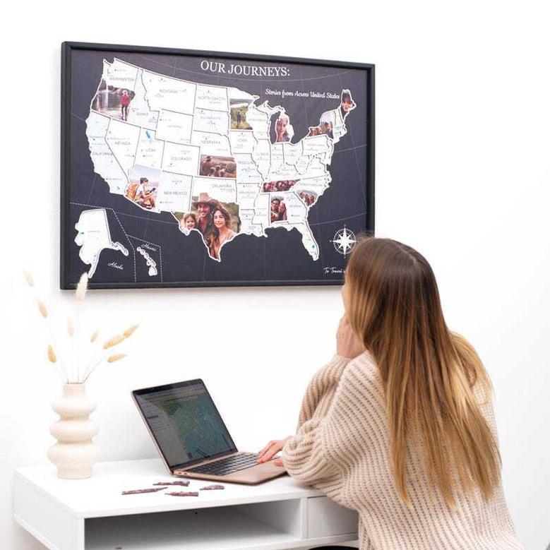 Thoughtful USA Photo Map Wooden Sign Personalized For Family Travel Memories Wall Decor Anniversary Gift For Husband