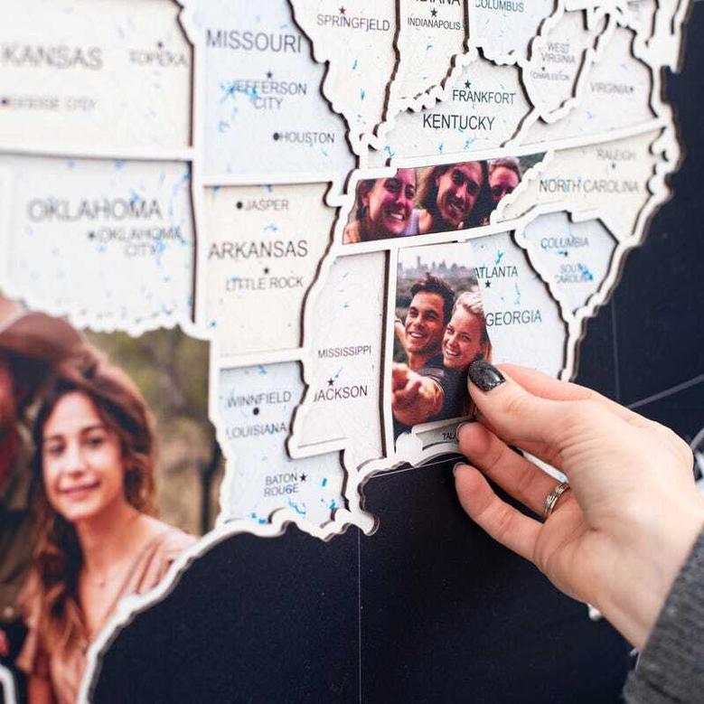 Thoughtful USA Photo Map Wooden Sign Personalized For Family Travel Memories Wall Decor Anniversary Gift For Husband