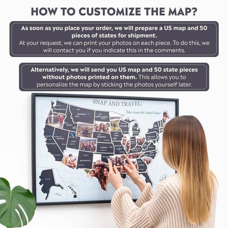 Thoughtful USA Photo Map Wooden Sign Personalized For Family Travel Memories Wall Decor Anniversary Gift For Husband