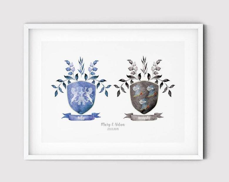 Thoughtful Family Crest Canvas For Weddings, Engagements, Anniversaries, And New Home Gifts - Personalized Watercolor Design