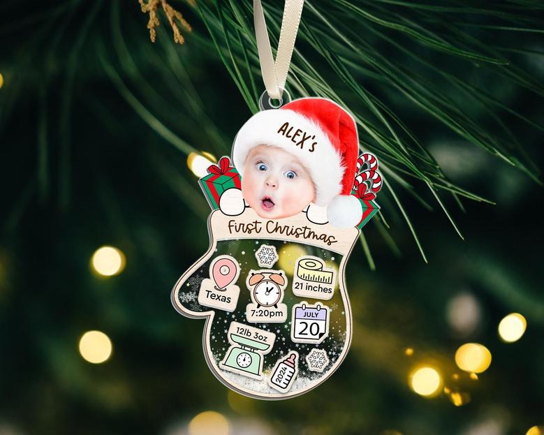 Baby's First Christmas Ornament 2024 – Custom Baby Photo Keepsake for New Parents