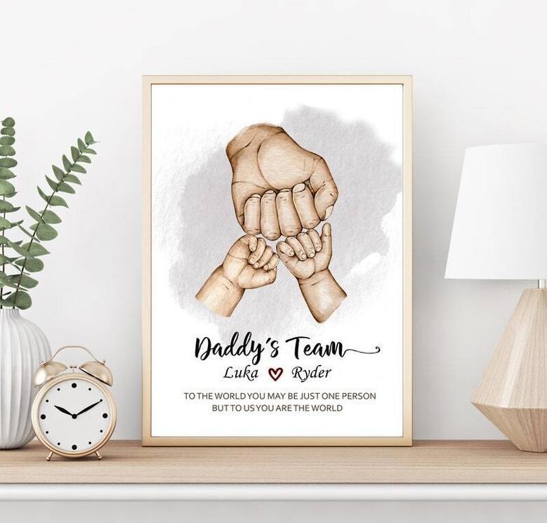 Touching Father's Day Canvas: Fist Bump Dad Art - Personalized Family Design For Birthday Gifts From Kids