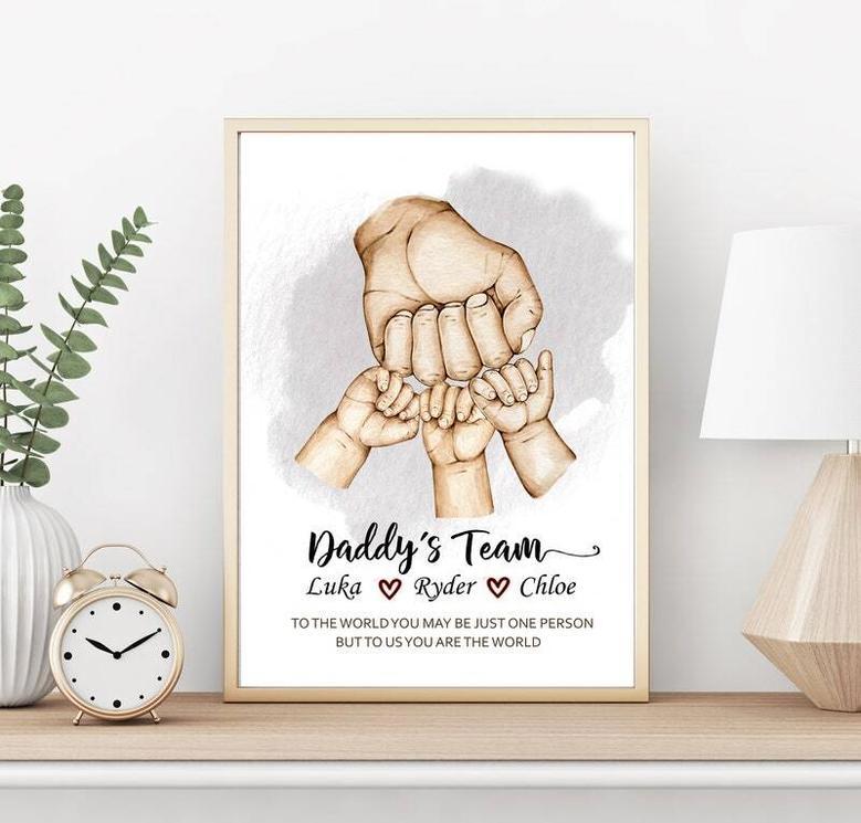 Touching Father's Day Canvas: Fist Bump Dad Art - Personalized Family Design For Birthday Gifts From Kids