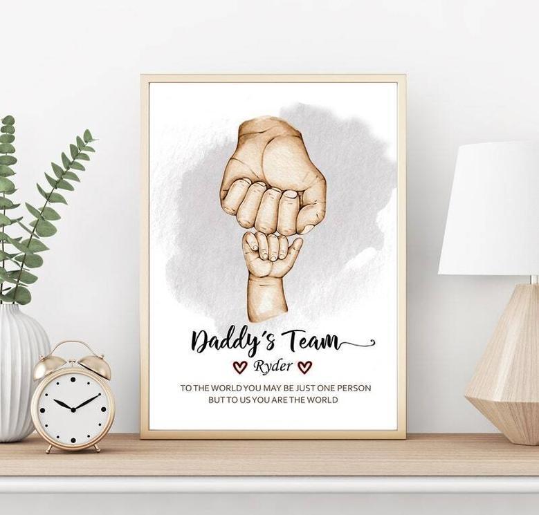 Touching Father's Day Canvas: Fist Bump Dad Art - Personalized Family Design For Birthday Gifts From Kids