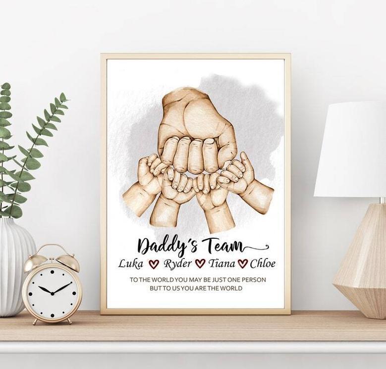 Touching Father's Day Canvas: Fist Bump Dad Art - Personalized Family Design For Birthday Gifts From Kids