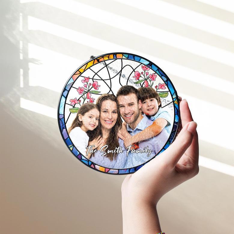 Personalized Family Photo Stained Glass Suncatcher – Custom Family or Couple Portrait Keepsake