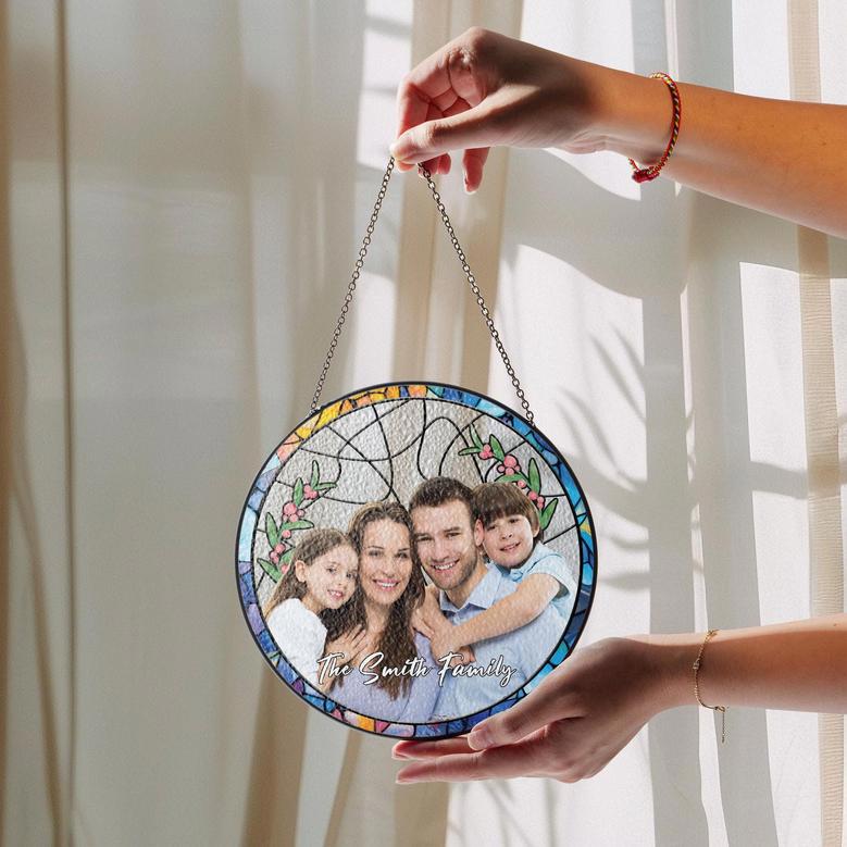 Personalized Family Photo Stained Glass Suncatcher – Custom Family or Couple Portrait Keepsake