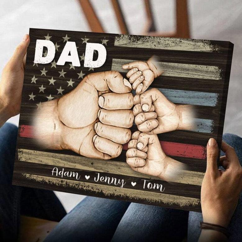 Thoughtful Personalized Fist Bump Dad Canvas For Father's Day And Birthday Gifts - Custom Family Wall Art