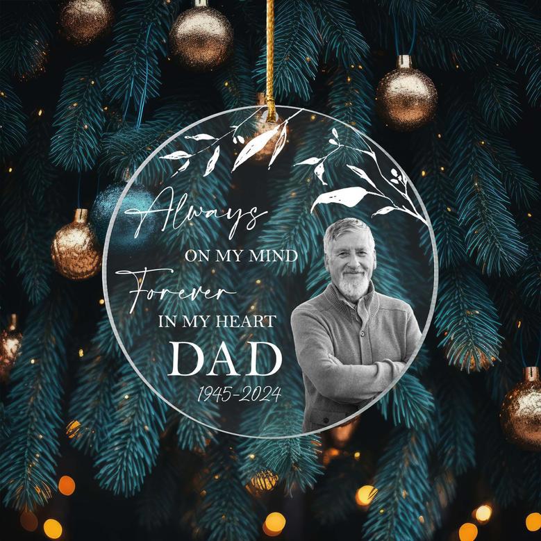 Personalized Memorial Ornament with Photo – Remembrance Christmas Ornament for Loss of Dad