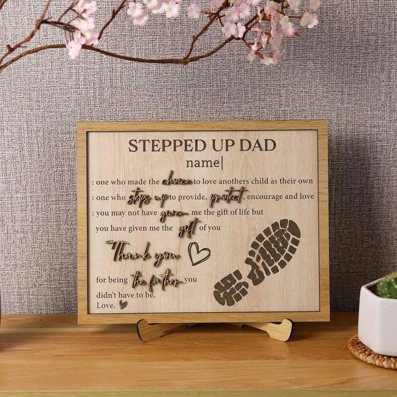 Thoughtful Personalized Step-Dad Wooden Sign From Kids - Father's Day Gift With Heartfelt Quote