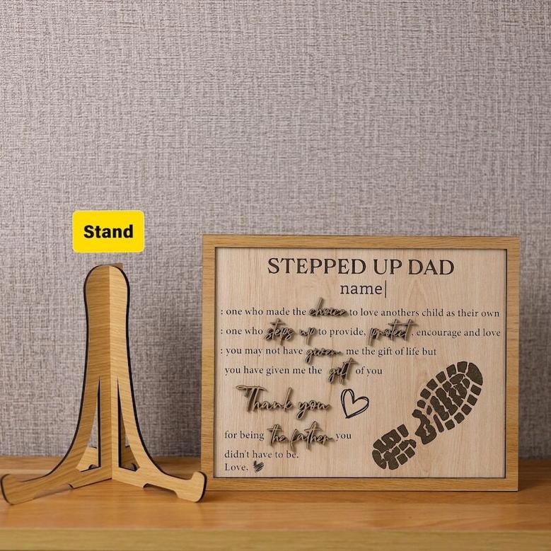 Thoughtful Personalized Step-Dad Wooden Sign From Kids - Father's Day Gift With Heartfelt Quote