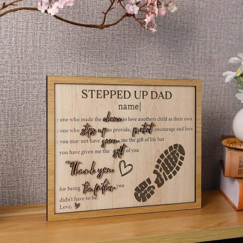 Thoughtful Personalized Step-Dad Wooden Sign From Kids - Father's Day Gift With Heartfelt Quote