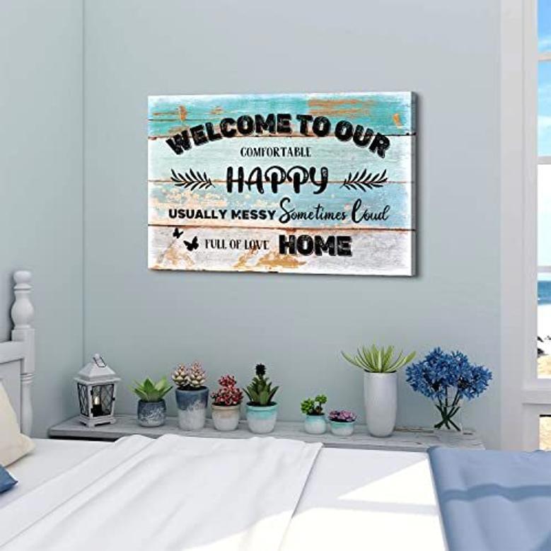 Rustic Farmhouse Welcome Canvas with Family Quotes Décor