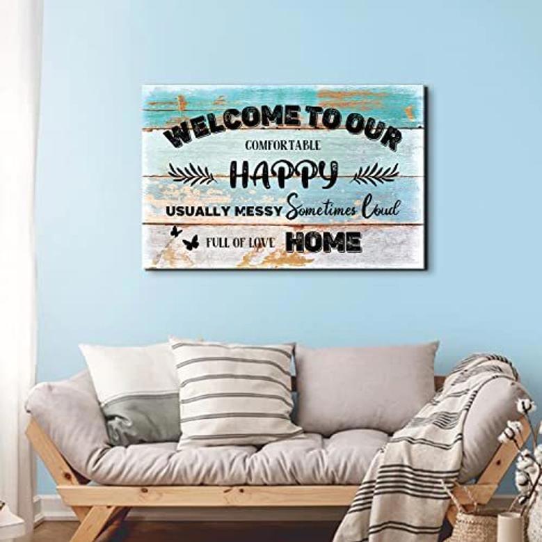 Rustic Farmhouse Welcome Canvas with Family Quotes Décor