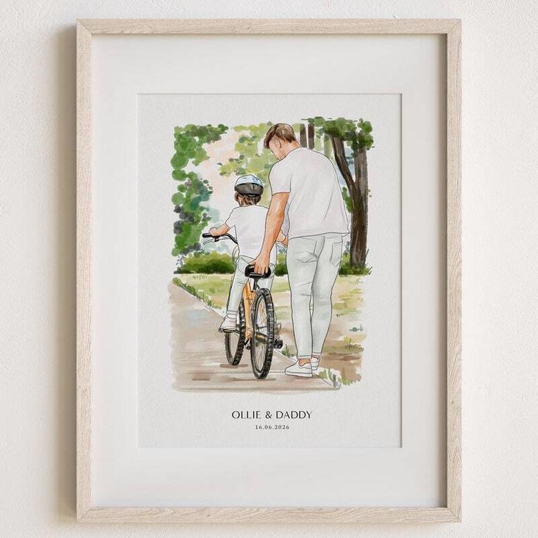 Emotional Father’s Day Watercolor Portrait – Personalized Dad Gift from Photo, Thoughtful Family Keepsake