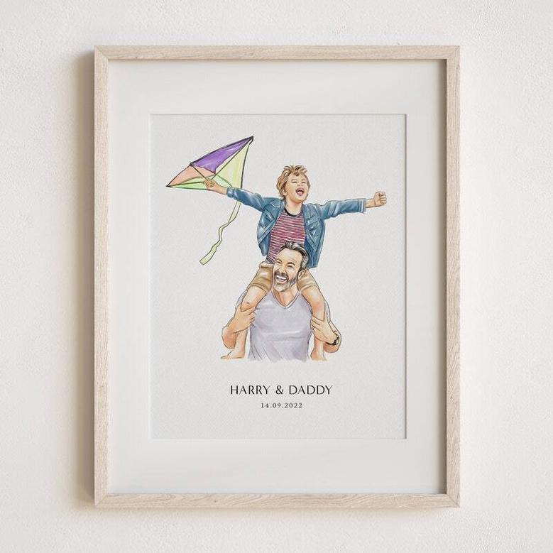 Emotional Father’s Day Watercolor Portrait – Personalized Dad Gift from Photo, Thoughtful Family Keepsake