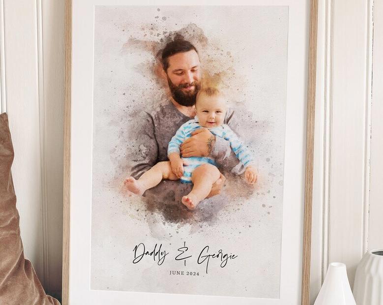 Personalized Father's Day Dad and Daughter or Son Portrait - Custom Family Art from Photo