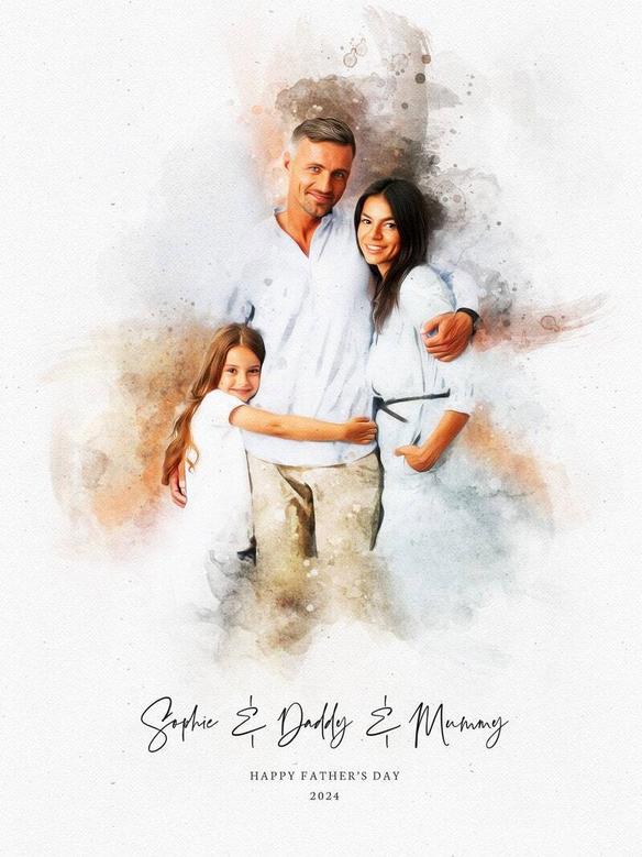 Personalized Father's Day Dad and Daughter or Son Portrait - Custom Family Art from Photo