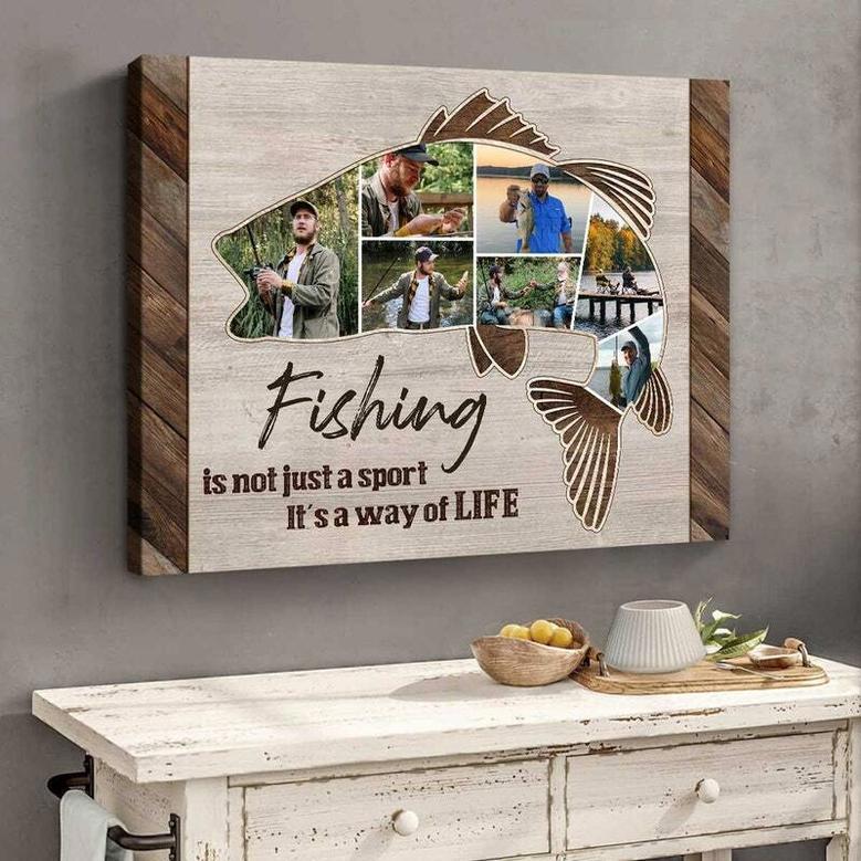 Fishing Dad Photo Collage Canvas - Heartfelt Christmas Gifts For Fisherman Dad Sign, Husband, Grandpa