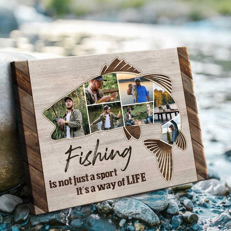 Fishing Dad Photo Collage Canvas - Heartfelt Christmas Gifts For Fisherman Dad Sign, Husband, Grandpa