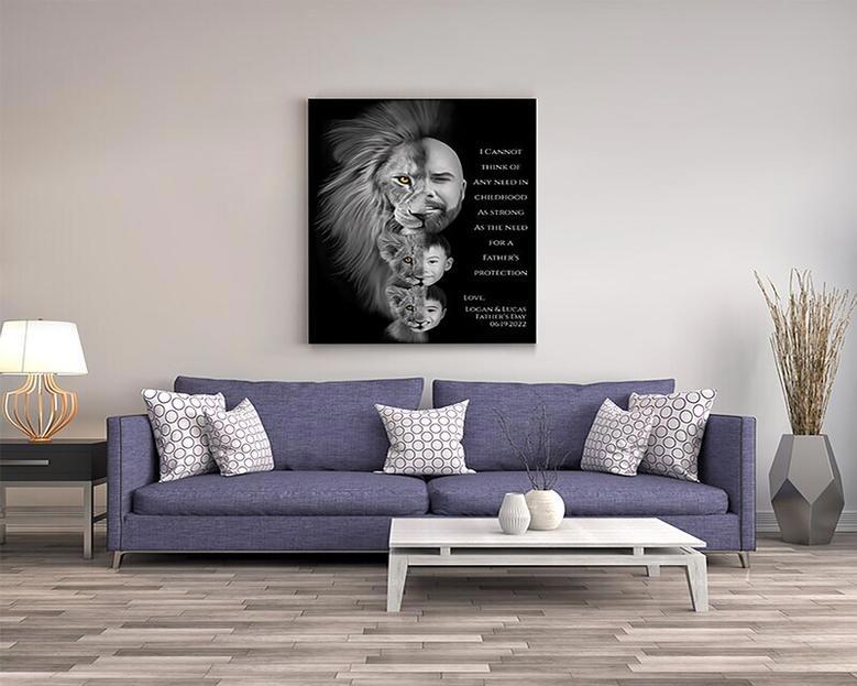 Personalized Lion Dad Canvas Gift For Father's Day - Thoughtful Family Portrait DéCor For Dad & Son