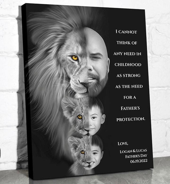 Personalized Lion Dad Canvas Gift For Father's Day - Thoughtful Family Portrait DéCor For Dad & Son