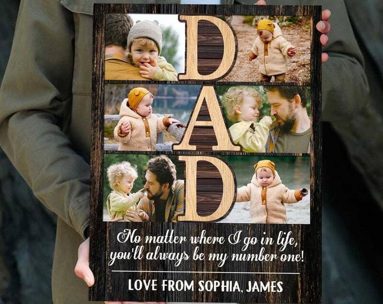 Father Birthday Photo Collage Canvas - Personalized Christmas Gift For Dad, Husband, Grandpa From Kids