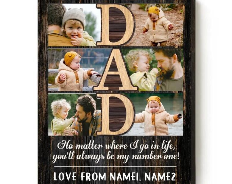 Father Birthday Photo Collage Canvas - Personalized Christmas Gift For Dad, Husband, Grandpa From Kids