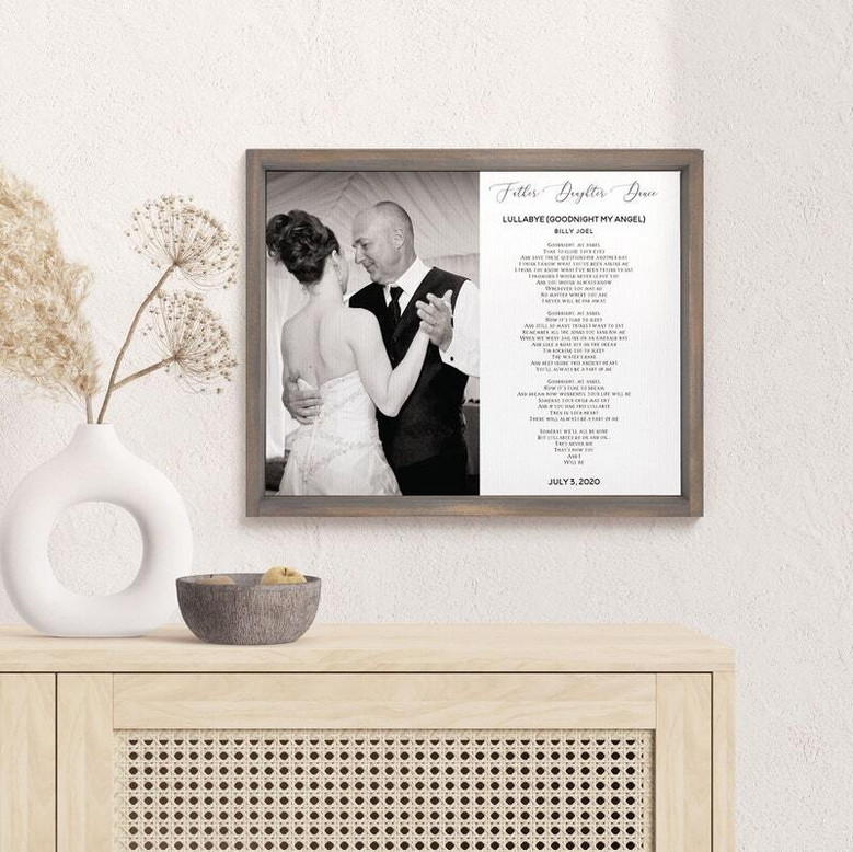 Father-daughter dance canvas print, minimalist wall art for living room or office, touching tribute to a bride's beloved dad