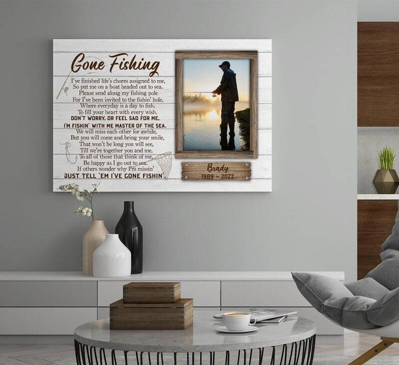 Personalized Fishing Dad Photo Canvas For Living Room - Touching Fisherman Memory Gift For Dad