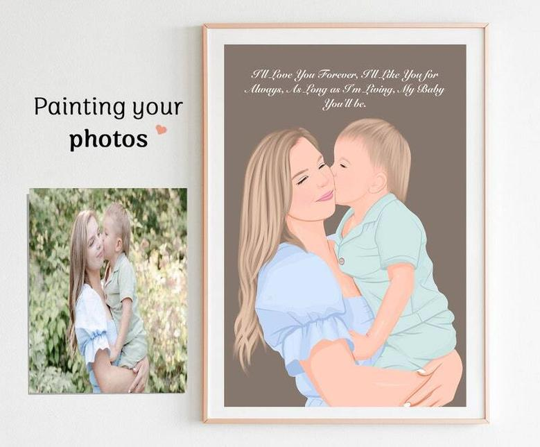 Faceless Dad And Daughter Canvas Portrait - Personalized Birthday Gift For Fathers - Unique Cartoon Art For Living Room Decor