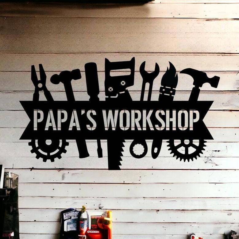 Custom Dad Workshop Metal Sign - Personalized Toolshed Sign For Father's Day - Rustic Garage Decor For Dad's Space