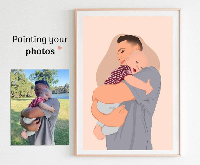 Unique Cartoon Canvas - Dad & Daughter Personalized Portrait Gift Unique Cartoon Canvas - Dad & Daughter Personalized Portrait Gift