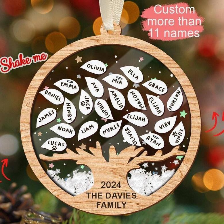 Personalized 2024 Family Tree Of Life Shaker Ornament - Custom Name Holiday Decor For Big Families