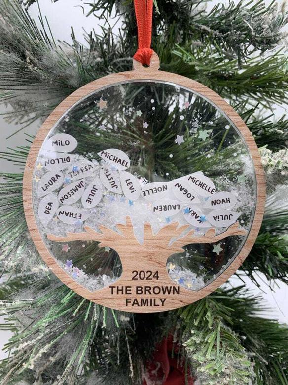 Personalized 2024 Family Tree Of Life Shaker Ornament - Custom Name Holiday Decor For Big Families