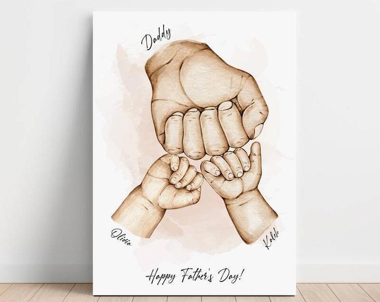 Personalized Dad Fist Bump Canvas - Touching Father's Day Gift For Grandpa And Dads