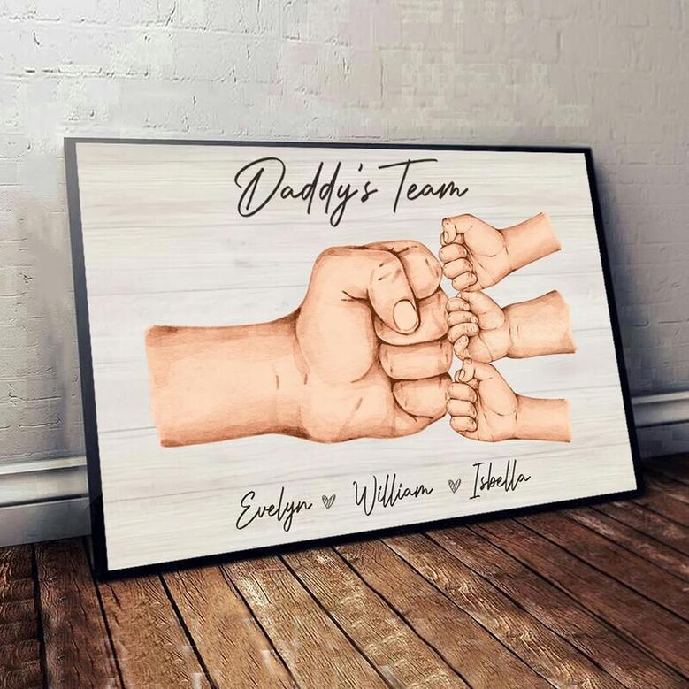 Personalized Dad Fist Bump Team Canvas - Heartfelt Art For Dad From Daughter Or Son - Custom Names, Father's Day Gift