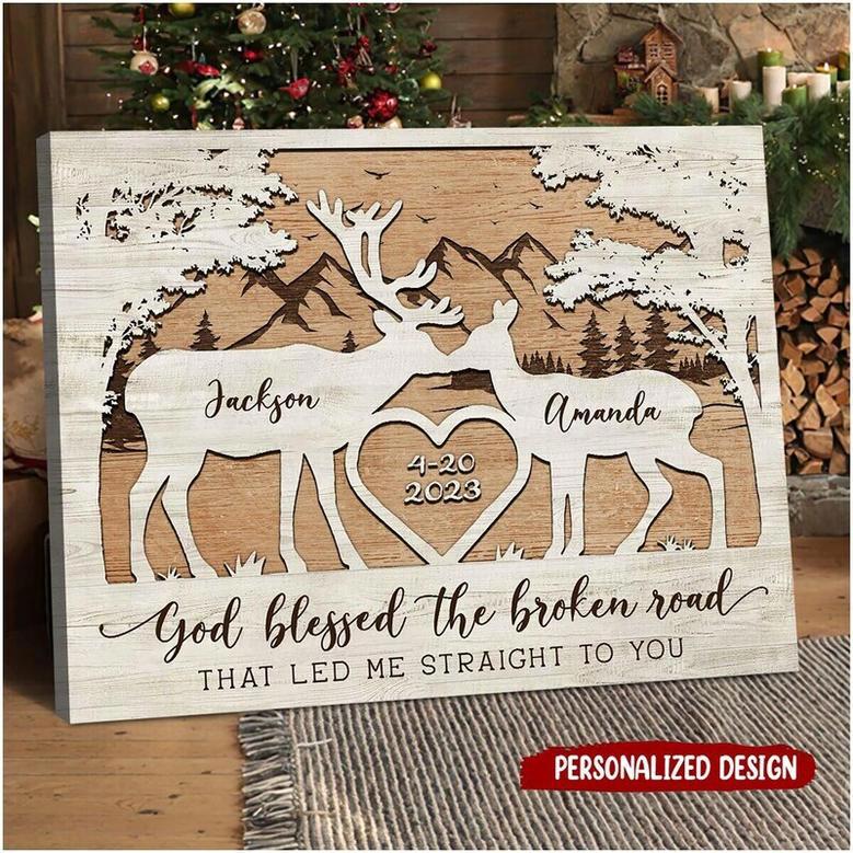 God Blessed The Broken Road Custom Canvas For Newlyweds Anniversary Gift