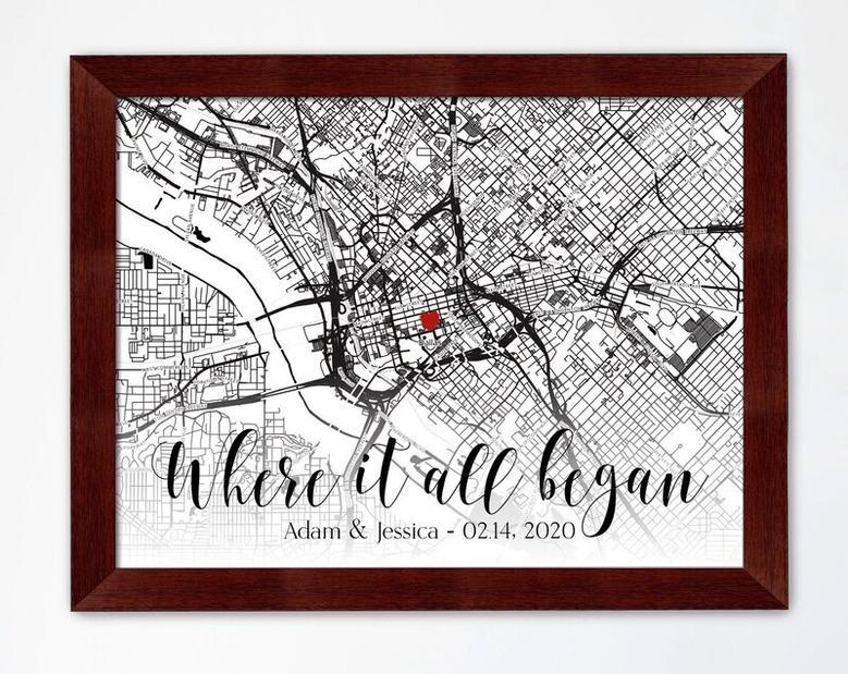 Personalized Where We Met Map Canvas For Couples - Engagement & Christmas Gift Idea