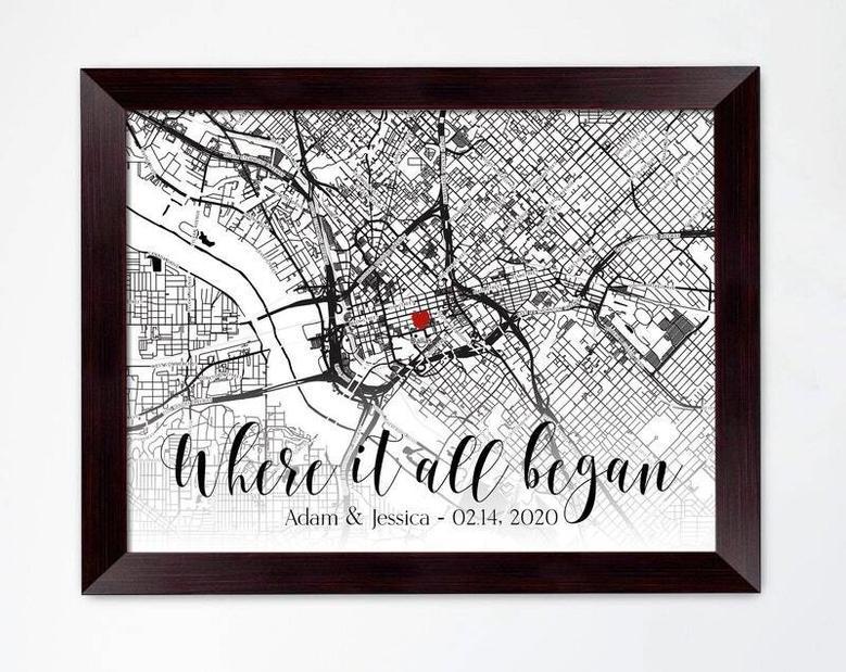 Personalized Where We Met Map Canvas For Couples - Engagement & Christmas Gift Idea