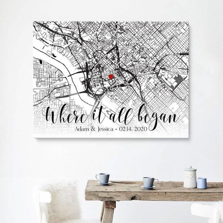 Personalized Where We Met Map Canvas For Couples - Engagement & Christmas Gift Idea